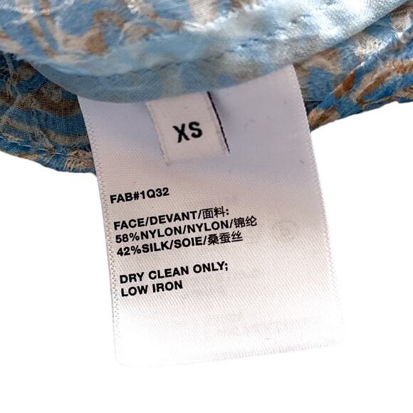 Lafayette 148 New York Silk Blend Paley Jacquard Long Sleeve Top Blue Cream XS - Picture 12 of 16